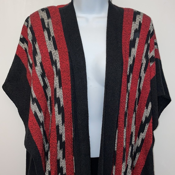Deborah Hughes handwoven poncho red black ikat - Picture 2 of 9